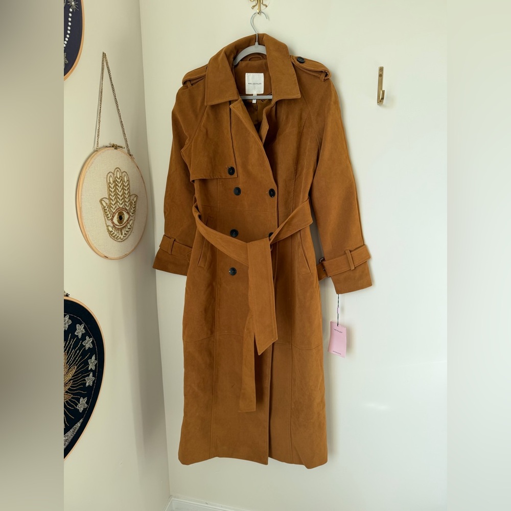 Avec Les Filles cognac Brown Suede Trench Coat